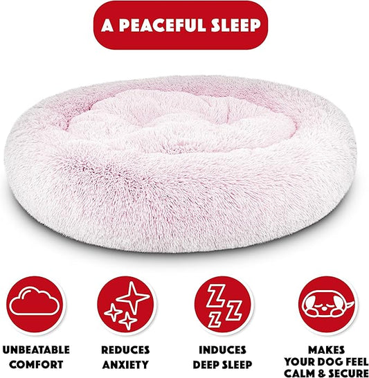 The Dog’s Bed Sound Sleep Original Calming Dog & Cat Bed, Anti-Anxiety Plush Faux Fur Donut Nest Snuggler, with Removable Cover, Veterinary Approved