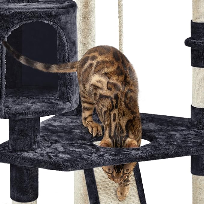 Yaheetech 79 in Cat Tree Tower, Multilevel Cat Trees Plush Covered Cat Tower with 2 Extra Large Condos, Comfy Basket, Sisal Scratching Posts