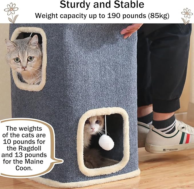 Cat House for Indoor, Multi-Level Cat Condo Foldable Cave Bed (3-Level)