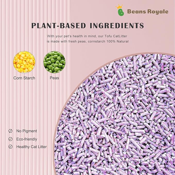 2pcs Pack (6L x 2) Tofu Cat Litter, Clumping Kitty Litter, Flushable,Pea Fiber,Dust Free, Odor Control, Low Tracking, Lightweight (Lavender 3mm)