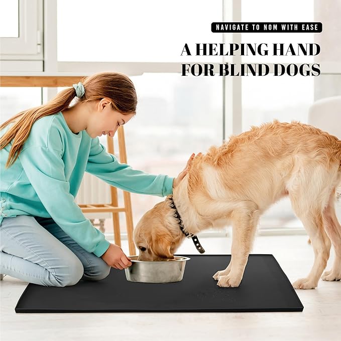 AVERYDAY 32x24'' Silicone Dog Mat for Food and Water, 0.63'' Edge Dog Food Bowl Mats for Floor Waterproof, Dogs Water Mat for Sloppy Drinker, Non Slip Rubber Pet Feeding Mats for Indoor Dogs and Cats