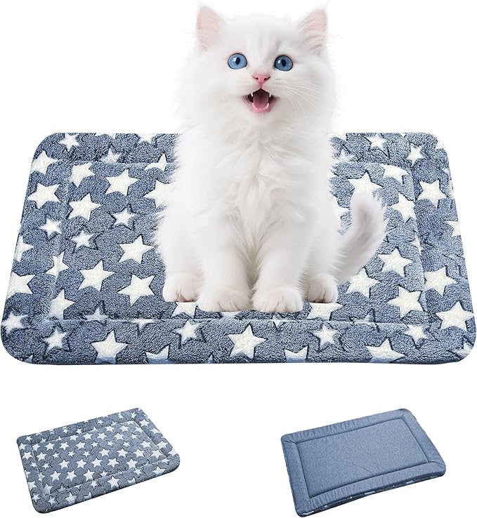 Dog Bed Mat for Crate, Soft Kennel Pad, Durable Comfort Mat for Dogs and Cats, Home and Crate Use (NavyBlue&Star, 18"*14"*1.5")