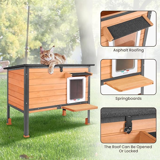 Outdoor Cat House,cat Houses for Outdoor Cats Rainproof All Round Metal Frame Wooden Condos, Indoor and Outdoor Use for Rabbit,Small Animal Feral Cat Shelter