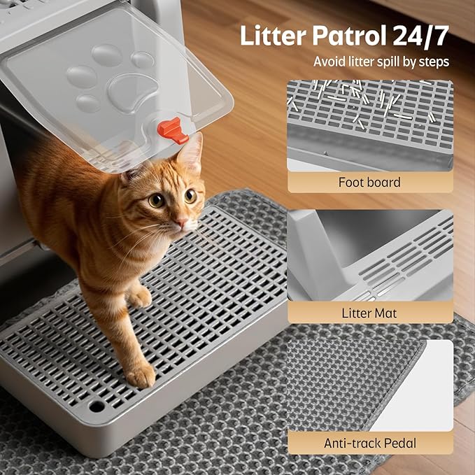 2 Pack Stainless Steel Cat Litter Box, Semi-Enclosed + Fully Enclosed Non-Odor Litter Box with Litter Scoop and Litter Mat (Non-Sticky, Easy to Clean, Anti-Urine Leakage)
