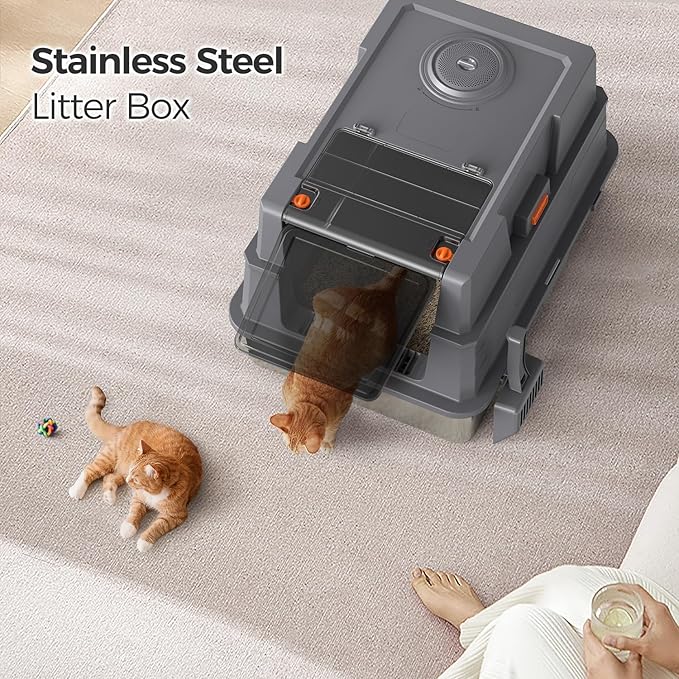 XXXL Stainless Steel Litter Box with Lid,28" L x 20.5" W x 16.5" H Extra Large Cat Litter Box Enclosure for Large and Multi-Cats Families,Non-Sticky, Anti-Leakage, Easy to Clean(Gray)