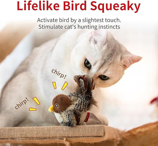 PETGEEK Gigwi Bird Cat Toy Simulated Chirping Bird Cat Toy, Fake Bird Cat Toys for Indoor Cats, Melody Chaser Cat Toys with Hanging Loop for Bored Indoor Adult Cats Kittens Interactive Play (Bird)