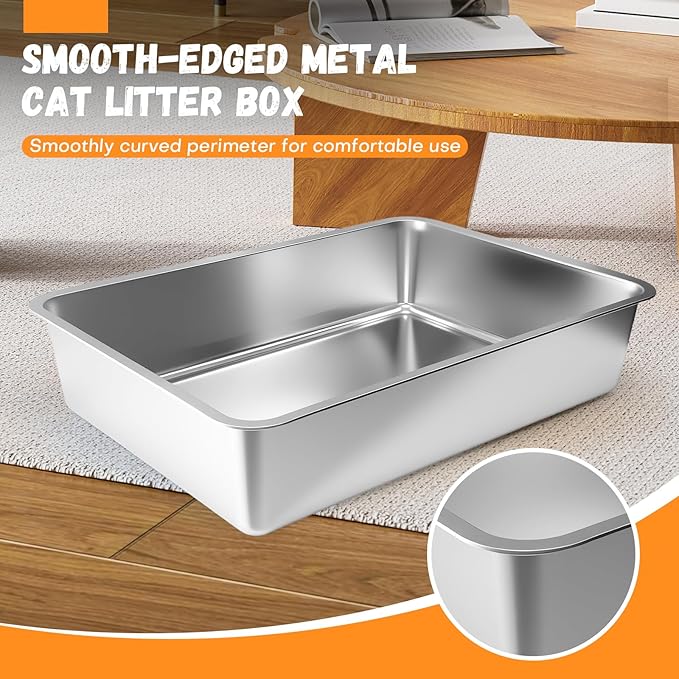 Homegroove Extra Large Stainless Steel Litter Box, 28"x20"x6" XXXL Metal Cat Litter Box for Big Cats with High Sides, Cat Litter Pan for Multiple Animal, Anti-Urine Leakage, Easy Clean (28x20x6 inch)