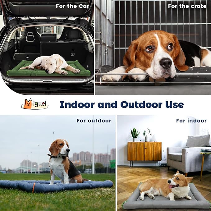 Miguel Oxford 900D Outdoor Waterproof Dog Bed for Metal Dog Crates Water-Resistant All Weather Pet Mat Durable Easy Wipe Clean Travel Indoor Outdoor Puppy Cat Crate Bed 24inch, Green