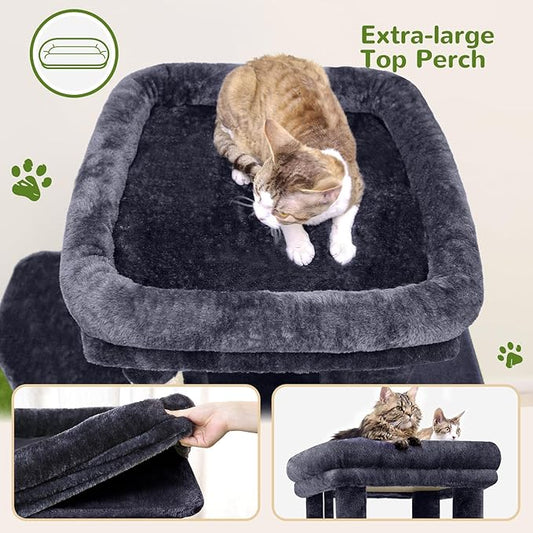Globlazer Cat Tower for Indoor Cats, Heavy Duty Cat Trees for Large Cats Adult Big Cats Maine Coon Cat Tree Tower with Scratching Post, Extra Large Top Perch, Cat Condos, F61, Dark Grey, 61inch