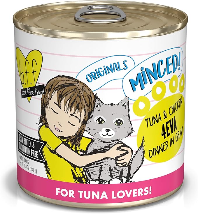 Weruva BFF Minced Natural Wet Cat Food, Tuna and Chicken 4 Eva in Gravy, 10oz Can, Pack of 12