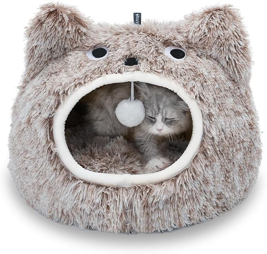 CATISM Cat Bed - Cat Beds for Indoor Cats, Soft Plush Cats Cave, Washable Cave with Toy Balls for Kitty and Small Animals
