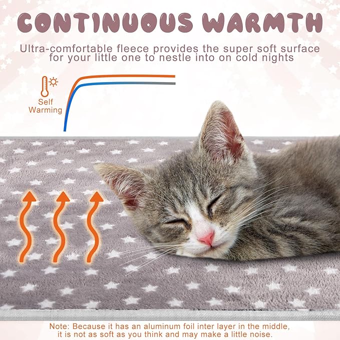 2 Pcs Warming Cat Pad Reflects Heating Dog Crate Self Warming Pet Pad Gray Nursing Cat Blankets Bed Mat for Newborn Kittens Puppies Elder Dog Washable(Small Star,24 x 18)