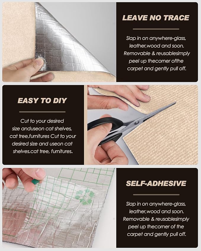 Cat Scratch Furniture Protector, Trimmable Self-Adhesive Carpet, DIY Climb Cat Scratcher Mat for Covering Cat Tower and Couch Protector from Cat Claws (78.7x15.8in Beige)