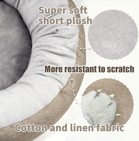 CLAYCLAY Cozy Round Cat Bed – Soft, Comfortable Cushion for Cats & Kittens – Non-Slip, Machine Washable, Plush Sleep Bed for Cats, Ideal for Resting & Napping (Khaki & Large)