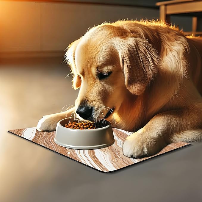 Lunarable Marble Pet Mat for Food and Water, Wavy Colored Fluid Earthen Toned Unusual Classic Retro Print, Non-Slip Rubber Mat for Dogs and Cats, 18" X 12", Cinnamon Cream