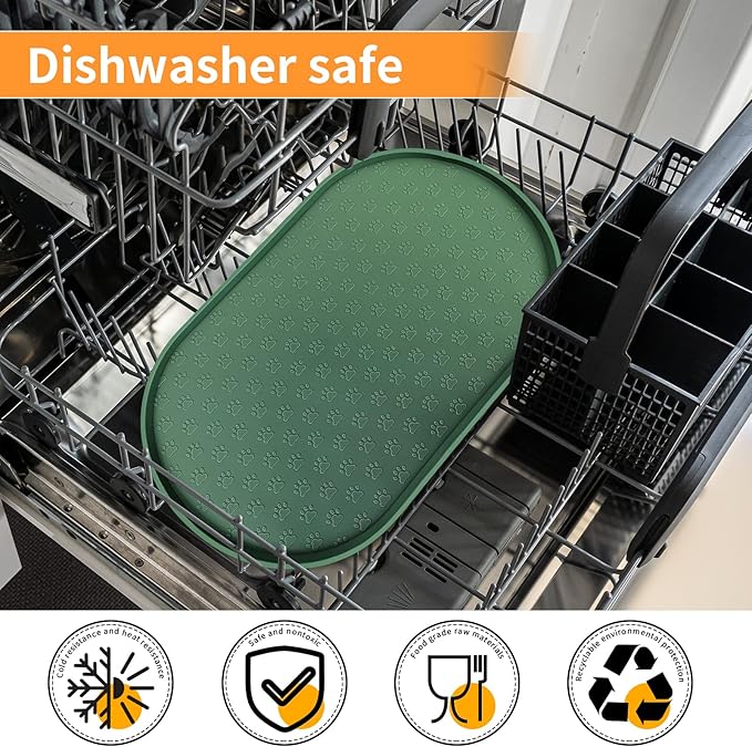 KPWACD Pet Placemat for Dog and Cat, Anti-Slip Waterproof Dogs Feeding Bowl Mat Prevent Food and Water Overflow, Silicone Puppy Dish Mats Suitable for Small Medium Big Pets, Hunter Green, 24" * 16"
