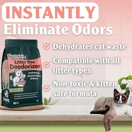 Litter Box Odor Eliminator | Cat Litter Deodorizer | Smell Control for Cats | Non-Toxic & Safe for Kittens | Home Odor Neutralizer | Kitty Litter Freshener | Sprinkle & Sweep | Made in USA