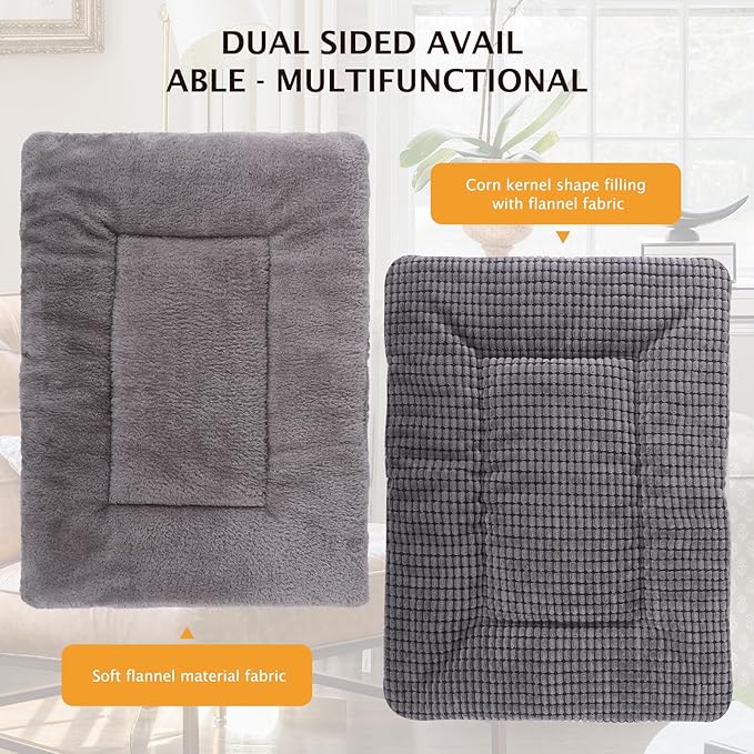 Reversible Dog Bed Mat with Plush and Corn Velvet,Soft Warm Pet Cushion, Dual Purpose Washable Sleeping Mattress Bed for Small Medium Large Dog and Cat XB004 (24"x18", Light Grey)
