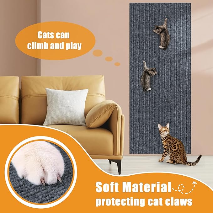 cat Scratching mat Self-Adhesive, Trimmable Furniture Protector for Couch, Sofa, Wall & Cat Trees - Durable Scratch Pad with Nano Tape, DIY Climbing Carpet for Indoor Cats (Dark Grey, 39.3"x15.8")