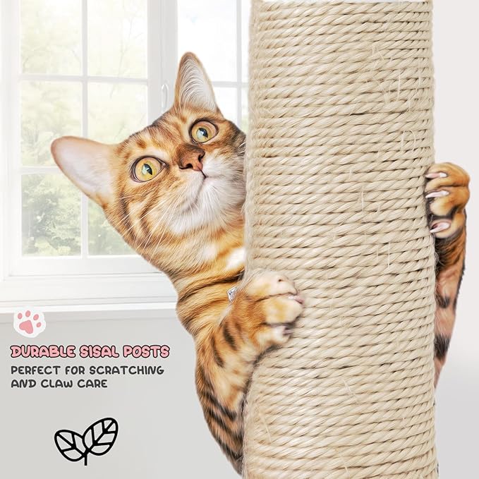 MoNiBloom Cat Tree, 70 Inch Cat Tree Tower with 2 Condo, Tall Cat Tower with Scratching Post, Cat Climbing Tower, Cat Tree for Indoor Cats, Beige