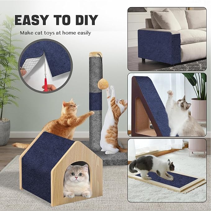 Cat Scratch Couch Protector 78.7"x15.8" – Self-Adhesive Furniture Protector from Cat Scratching, DIY Couch & Wall Shield, Trimmable Anti Scratch Mat for Indoor Sofa Bed Carpet，Navy