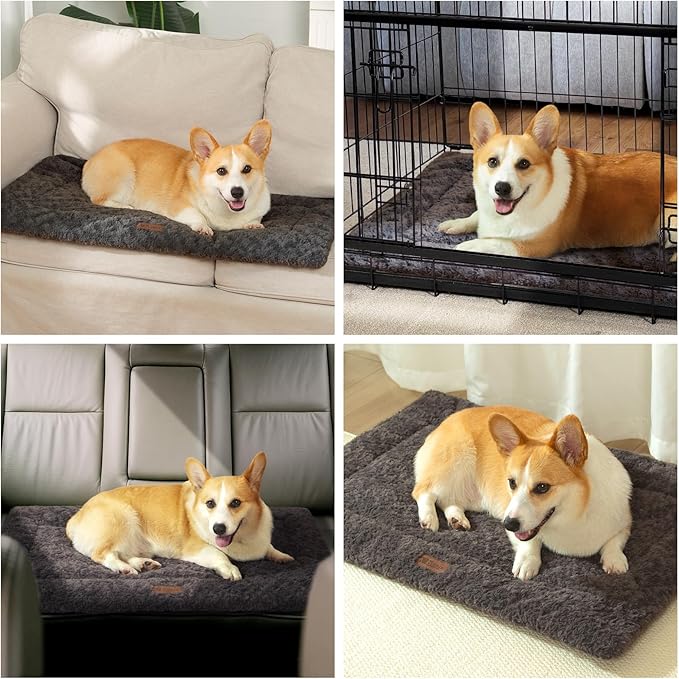 Fluffy Reversible Dog Bed Mat - Ultra Soft & Machine Washable Dog Crate Pad fit for Metal Kennel, Cozy Sleeping Mat, 35" x 22", Dark Gray
