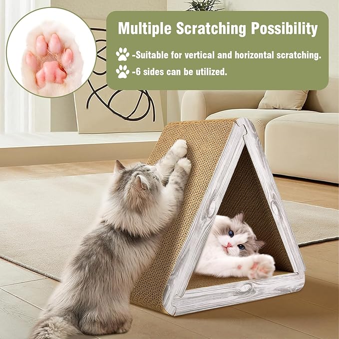 Foldable Cat Scratching Board Triangle Scratcher Cardboard Cat Scratch Pad 6 Usable Sides Cat Scratcher for Indoor Cat Vertical Cat Board Pads Cat Scratching Post