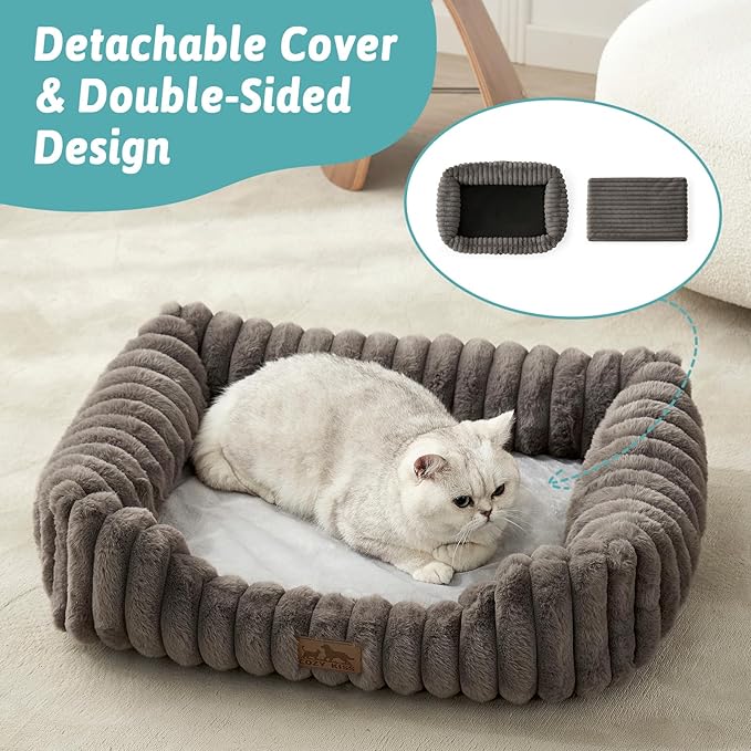 Orthopedic Dog Bed for Small Dogs & Medium Dogs - Washable Rectangle Pet Bed with Anti-Slip Bottom, Soft Calming Cat & Puppy Bed for Indoor Pets (30"x23"x7", Grey)