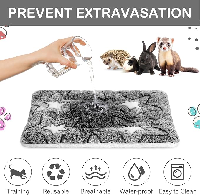 Haull 4 Pcs Waterproof Guinea Pig Bedding Winter Guinea Pig Bed Plush Cage Liners Soft Dog Cat Mat Reversible Winter Cozy Animal Pee Pad Hamster Bed Mat for Bunny(Gray Star,13 x 10 Inch)