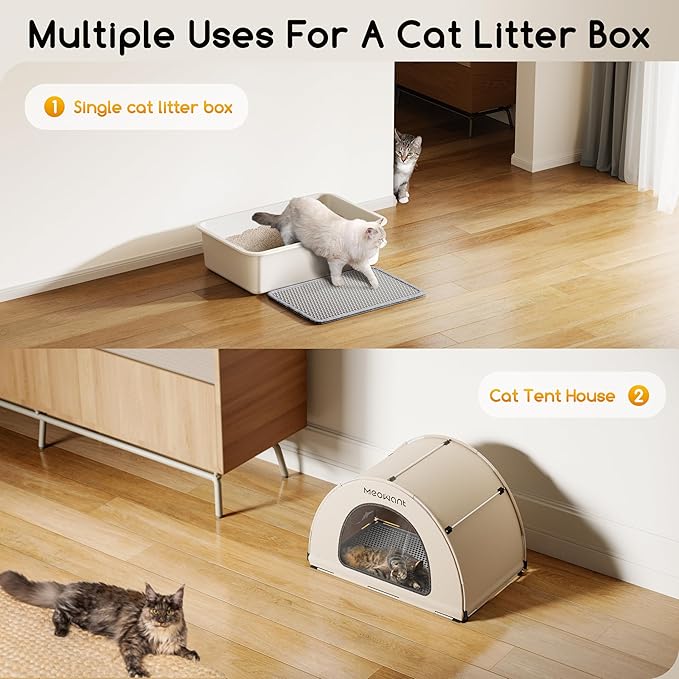 Meowant Stainless Steel Cat Litter Box, Extra Large 3-in-1 Covered Litter Box with High Sided Oxford Fabric Cover & Extendable Litter Scoop, Leakproof, Odor Resistant, Non-Sticky, Easy Cleaning