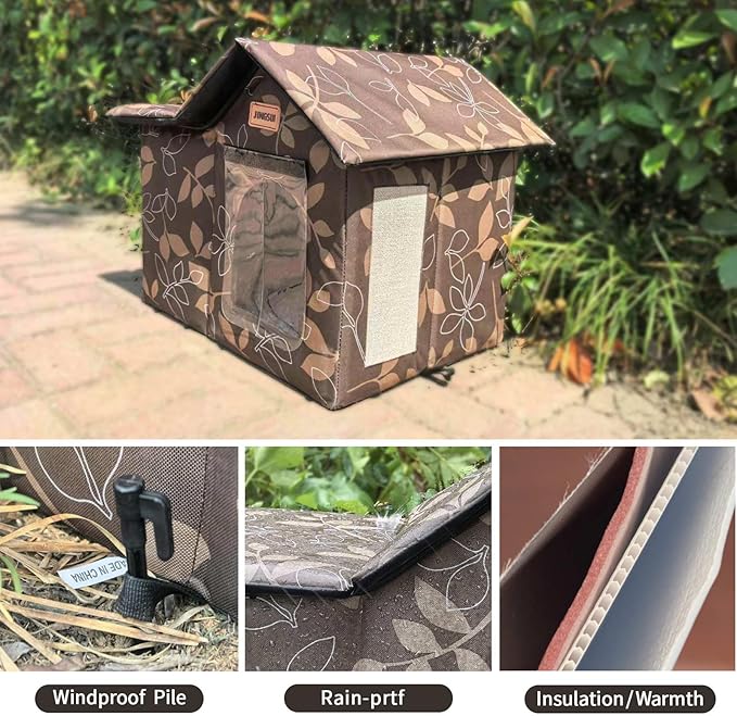 Indoor and Outdoor Cat House - Large Cat Hole, Insulated and Weatherproof Resistant Outdoor Wildcat House ，Foldable Cat Hideaway，19.5x17.5x13.5 inches, Brown