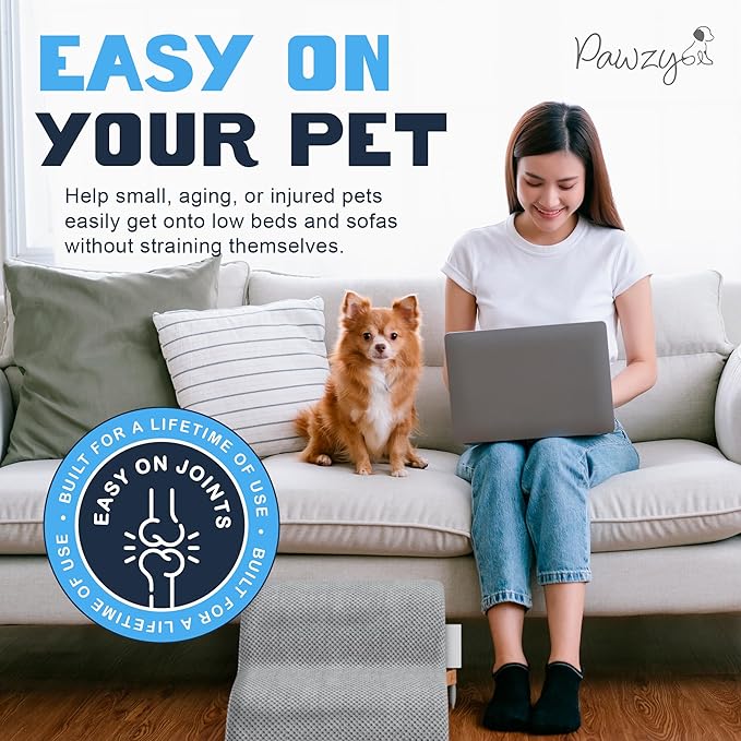 PAWZY Foam Pet Stairs for Bed, Couch or Window PREFIXED Cover - Wide Dog Steps for Bed, Waterproof, Non-Slip Base - 2 Tier Ramp, 12'' Height, Stairs for Small Dogs, Puppies, Cats -(Gray, 2 Step, 1)