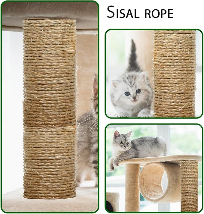 4mm Natural Sisal Rope, 164-Feet, for Cat Scratcher Repair and DIY Cat Tree, Replacement for Cat Scratcher, Make New Cat Toy, Wide Application, Length Choices