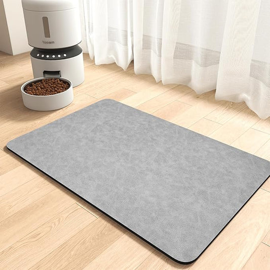 MontVoo-Absorbent Pet Feeding Mat-No Stains Pet Mat for Food and Water Bowl-Quick Dry Cat & Dog Food Mat Water Dispenser Mat-Pet Supplies Mat-Dog Water Bowl Mat for Messy Drinker Light Grey
