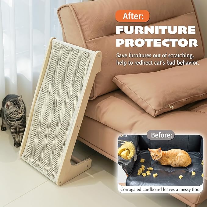 PETKARAY Sisal Cat Scratcher Ramp, L Shaped Scratching Post and Scratch Pad for Indoor Cats, Wall Furniture Protector(Chevron)