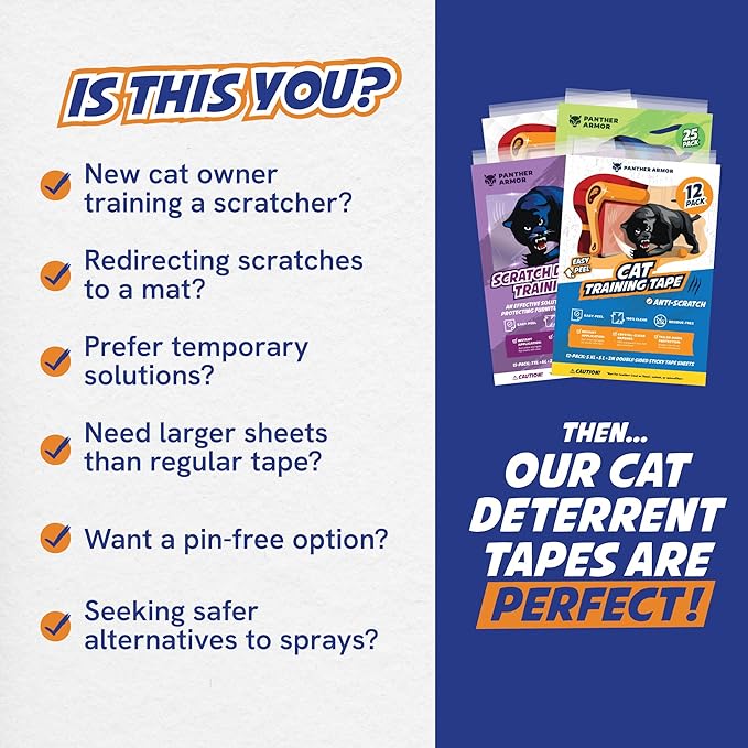 Panther Armor 15-Pack Anti Cat Scratch Deterrent, Couch Protector from Cat Claws, Anti Scratch Training Tapes, Furniture Protector, No Pins for Sofa