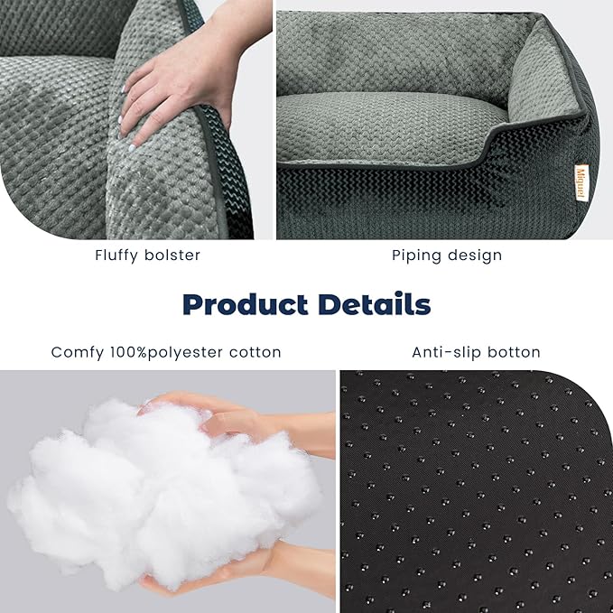 Miguel Cat Bed for Indoor Cats Washable Removable Cover - Small Pet Bed with Side Square Dog Bed Rectangle Soft Puppy Bed Bolster Cuddle Kitten Bed with Wall Non-Slip Bottom, Dark Gray 20 Inch