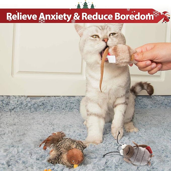 PETGEEK Gigwi Simulated Chirping Bird Cat Toy, Fake Toys for Indoor Cats, Cat Feather Toy with Hanging Loop for Bored Indoor Adult Cats Kittens Interactive Play (Bird-Cricket, Chirping)