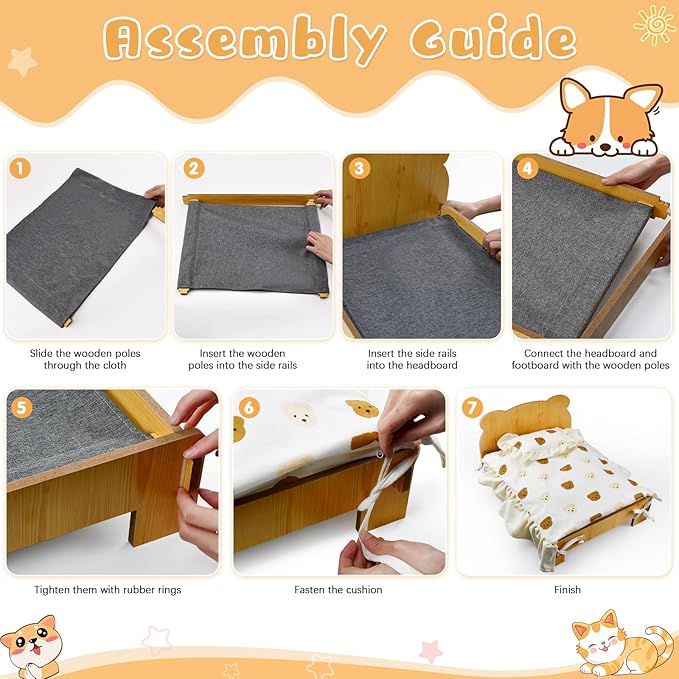 Elevated Cat Bed for Indoor Cats: Natural Wooden Cat Hammock Bed with Raised Legs Washable Mattress Pillow for Small Dogs Rabbit Bunny and Small Animals Holding 40 Lbs