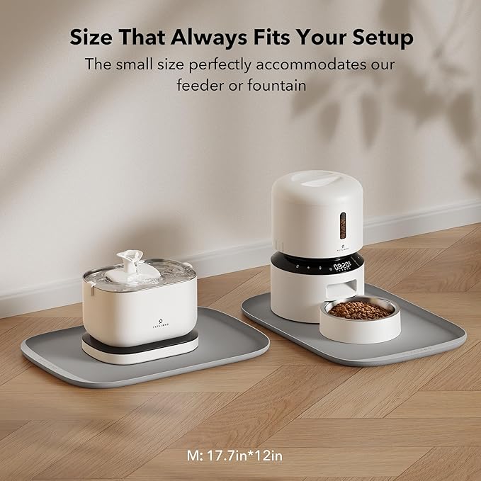 PETLIBRO Dog Food Mat, Safety Silicone Cat Food Mat for Feeder & Fountain, Waterproof Dog Bowl Mat, Raised Edge Spill Protection Floor, Cove Feeding Mat for AF005, AF103 Single Tray, 17.7"x12"