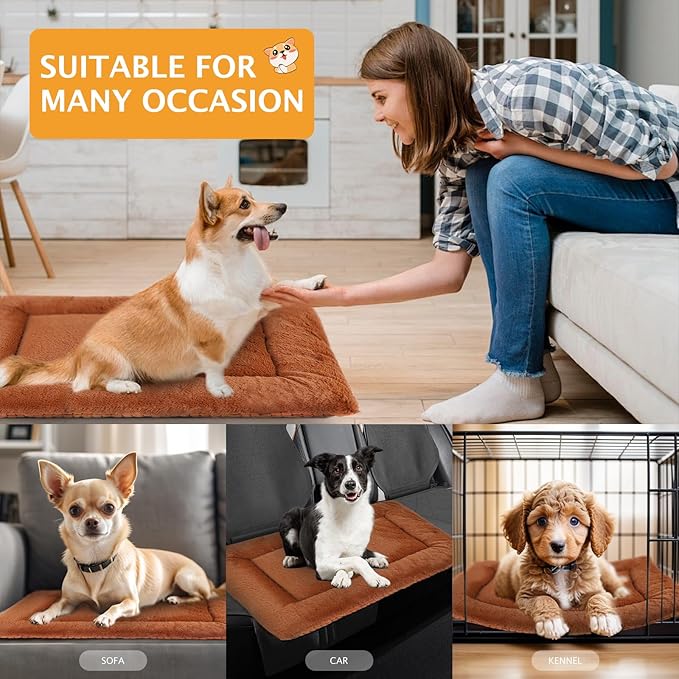 Reversible Dog Bed Mat with Plush and Corn Velvet,Soft Warm Pet Cushion, Dual Purpose Washable Sleeping Mattress Bed for Small Medium Large Dog and Cat XB004 (42"x28", Orange)