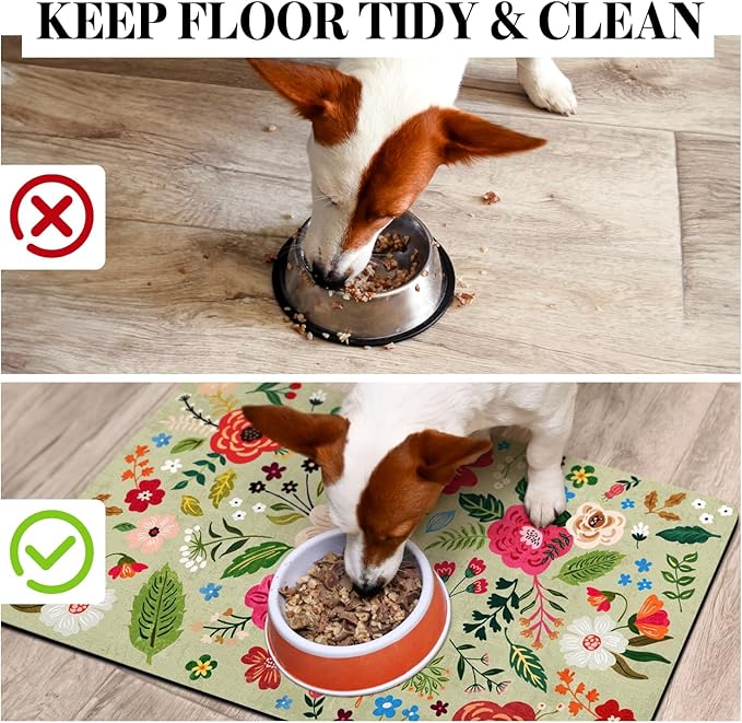 Eco-Friendly Pet Supplies: 17"x30" Absorbent Quick Dry Dog Bowl Mats for Food and Water Dispenser, Cat Food Mat
