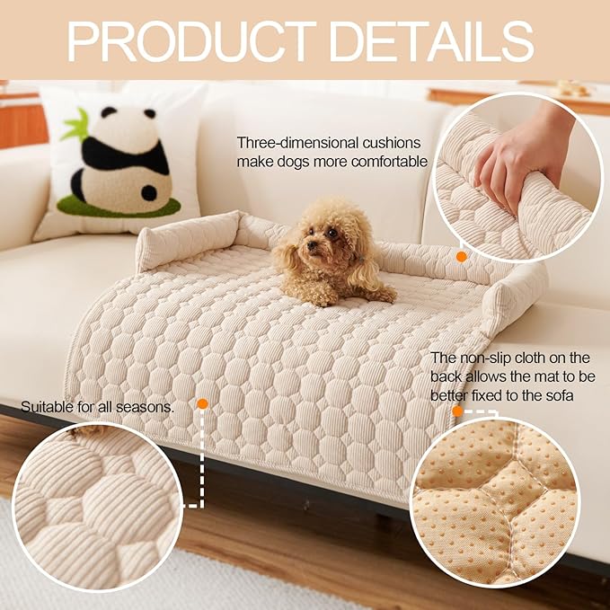 Dog Bed Mat - Washable Pet Furniture Protector with Anti-Slip Bottom for Small Dogs and Cat(White)