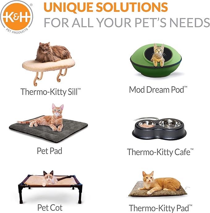 K&H Pet Products Bolster Heated Cat Bed for Indoor Cats, Thermo-Kitty Fashion Splash Orthopedic Foam Heated Pet Bed for Cats or Dogs, Waterproof Pet Heater, Safety Listed Small 18in Round Blue