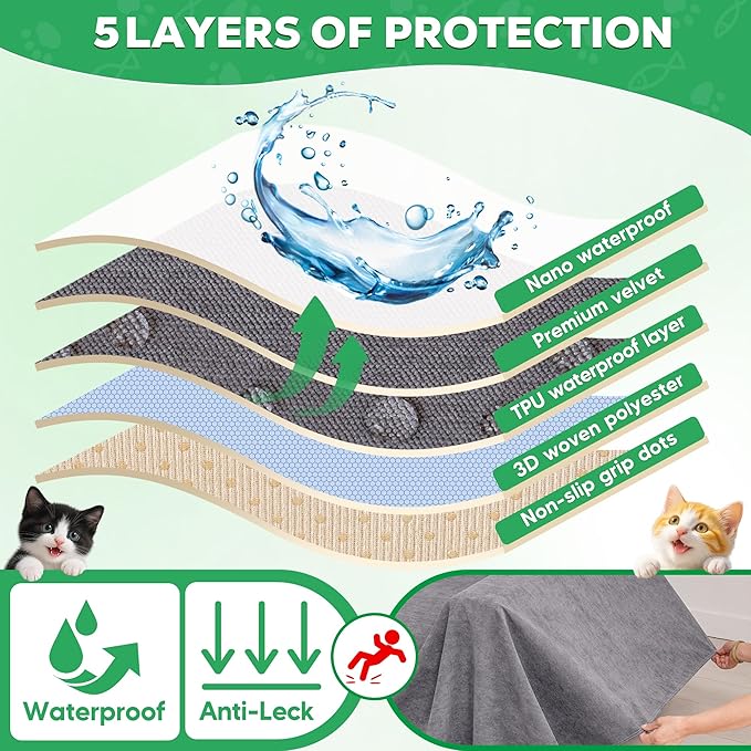 Loiion Couch Covers for 3 Cushion Couch, Gray Cat-Scratch Resistant Sofa Cover –Pets Dogs Friendly Anti Slip Thickened Slipcovers Furniture Protector, Couch Protector for Pets and Kids 150"X71"