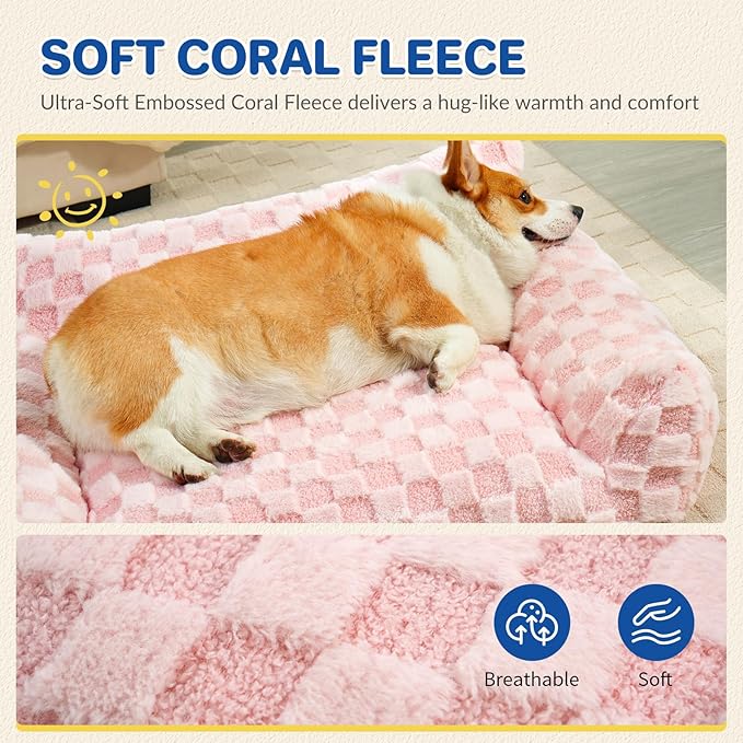 Cat Bed Cats Couch for Puppy and Kitten, Fluffy Pet Couch Small Dog Sofa Bed, Supportive Cat Sofa for Indoor Cats, Washable Cover & Non-Slip, 26 inch, Pink