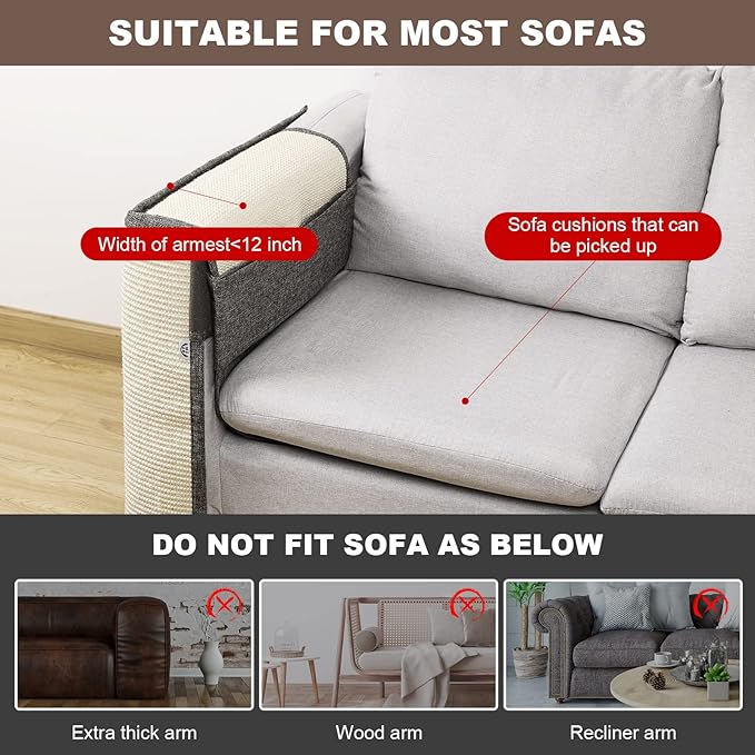 Upgraded Cat Scratch Sisal Sofa Protector,Furniture Couch Protector from Cat Scratching with Natural Sisal Full Cover 27.5''L*19.7''W(Left Hand)