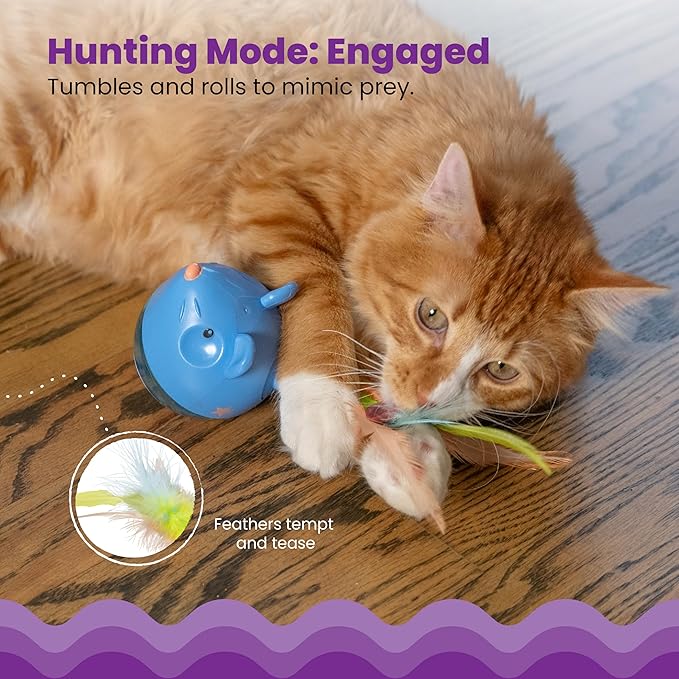 Catstages Hunt 'N Swat Treat Tumbler Interactive Treat-Dispensing Cat Toy, Blue