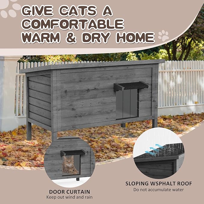 Cat House Outdoor Feral Cat Shelter Fully Insulated Outside Feral Cat Enclosure Wooden for Multiple Cats Possum Stray Condos Barn Cat Weatherproof Cathouse 34.4" L x 21.7" W x 27.2" H
