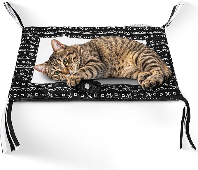 Reversible Crinkle Cat Mat with Mouse Toy – Black Mudcloth Pattern, Interactive Crinkle Play Mat for Cats, 18” x 13”